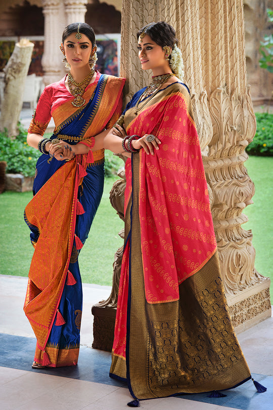 MySilkLove Bunting Blue and Red Kanjivaram Saree