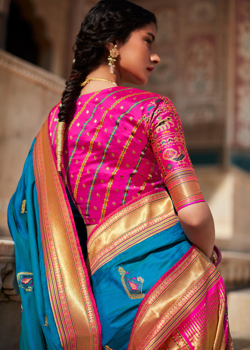 Buy MySilkLove Allports Blue and Pink Woven Banarasi Soft Silk Designer Saree Online