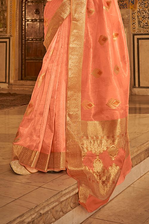 Buy MySilkLove Mandarin Peach Handloom Banarasi Silk Saree Online