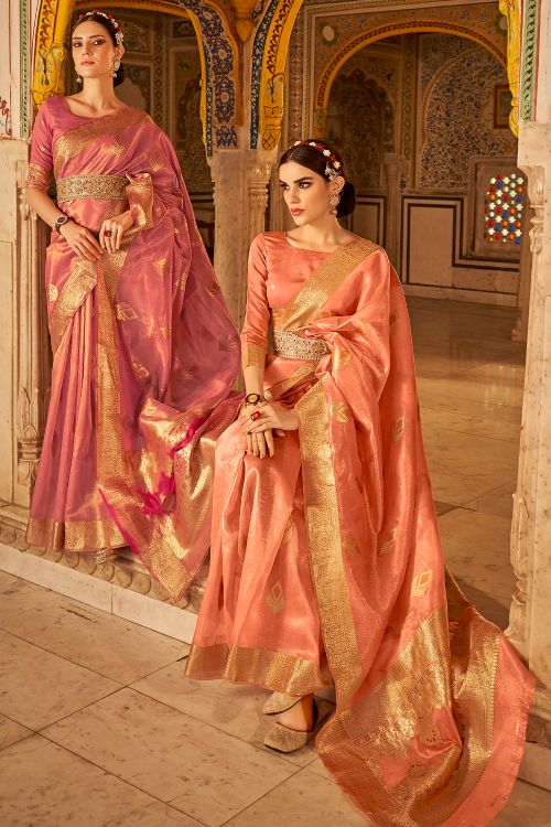 Buy MySilkLove Mandarin Peach Handloom Banarasi Silk Saree Online