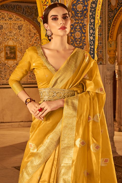 MySilkLove Gold Yellow Banarasi Silk Saree