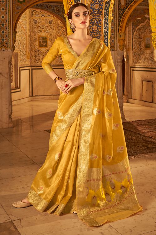Buy MySilkLove Gold Yellow Banarasi Silk Saree Online