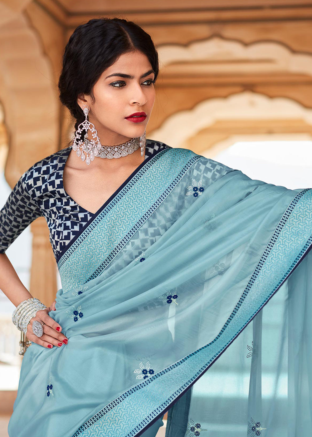 MySilkLove Casper Blue Woven Banarasi Soft Silk Designer Saree
