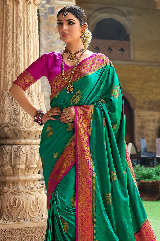 Buy MySilkLove Tropical Rain Forest Green Kanjivaram Saree Online