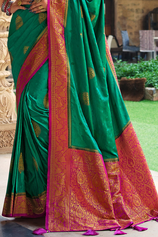 Buy MySilkLove Tropical Rain Forest Green Kanjivaram Saree Online