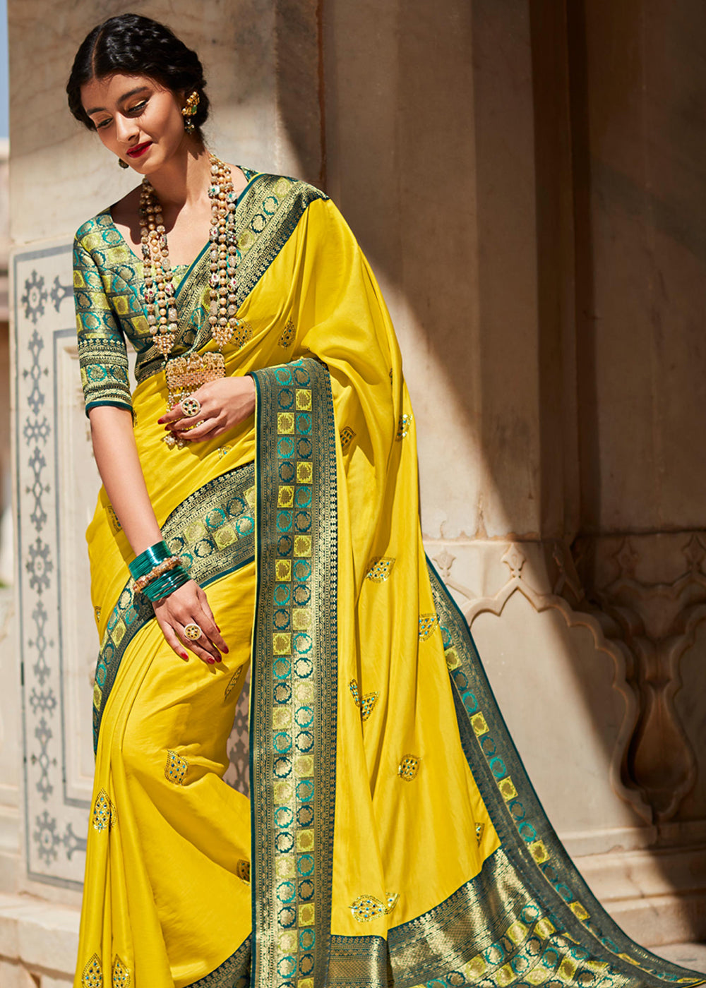 Buy MySilkLove Laser Lemon Yellow Woven Banarasi Soft Silk Designer Saree Online