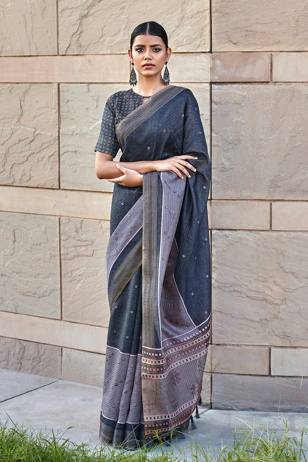 Buy MySilkLove Coral Pearl Blue Printed Cotton Silk Saree Online