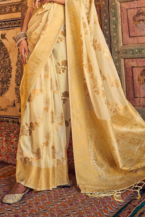 Buy MySilkLove Sahara Sand Brown Woven Georgette Saree Online