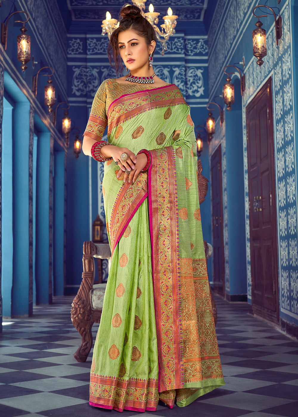 Buy MySilkLove Sycamore Green Woven Banarasi Silk Saree Online