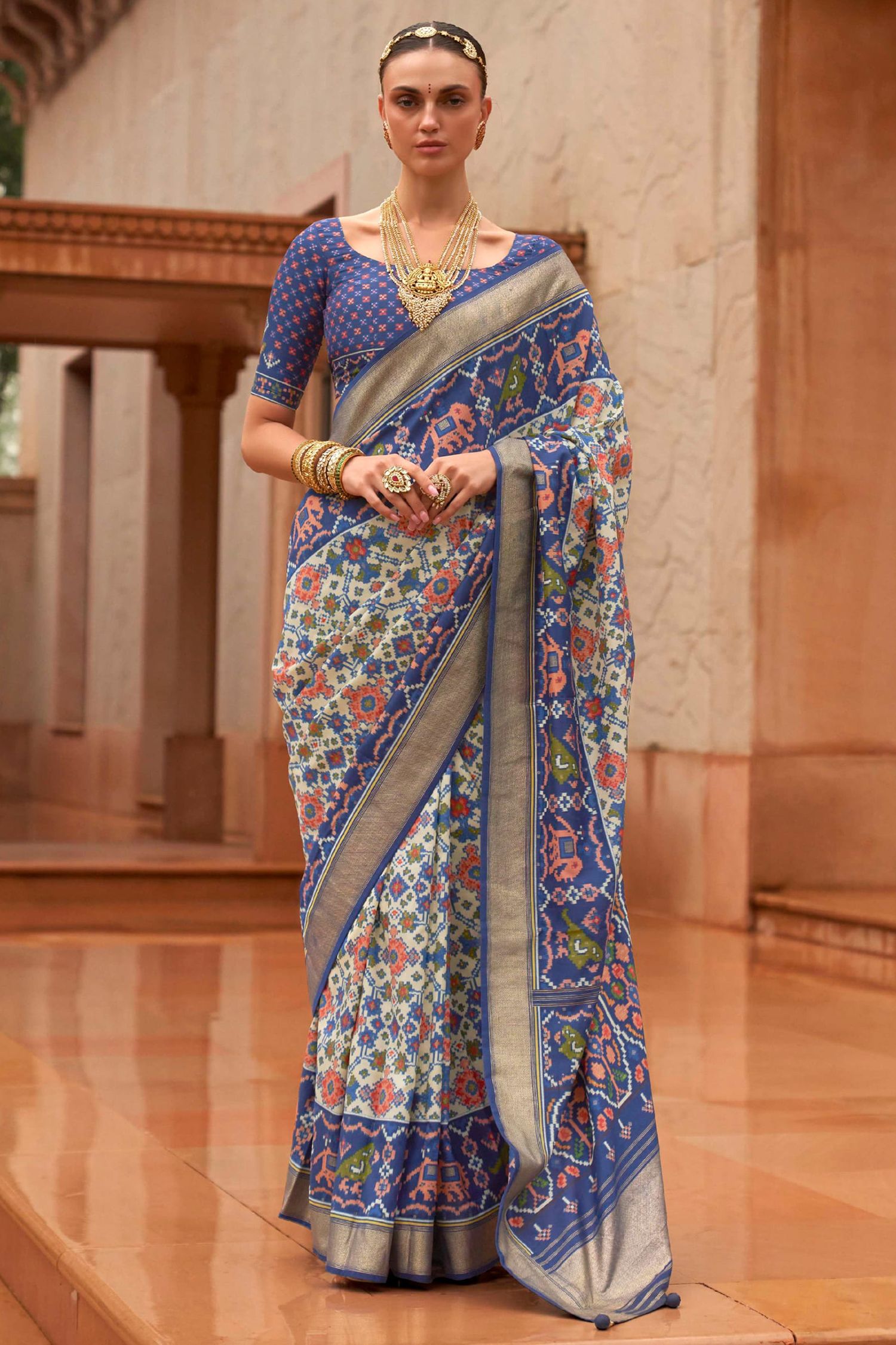 Buy MySilkLove Amethyst Blue Patola Printed Silk Saree Online