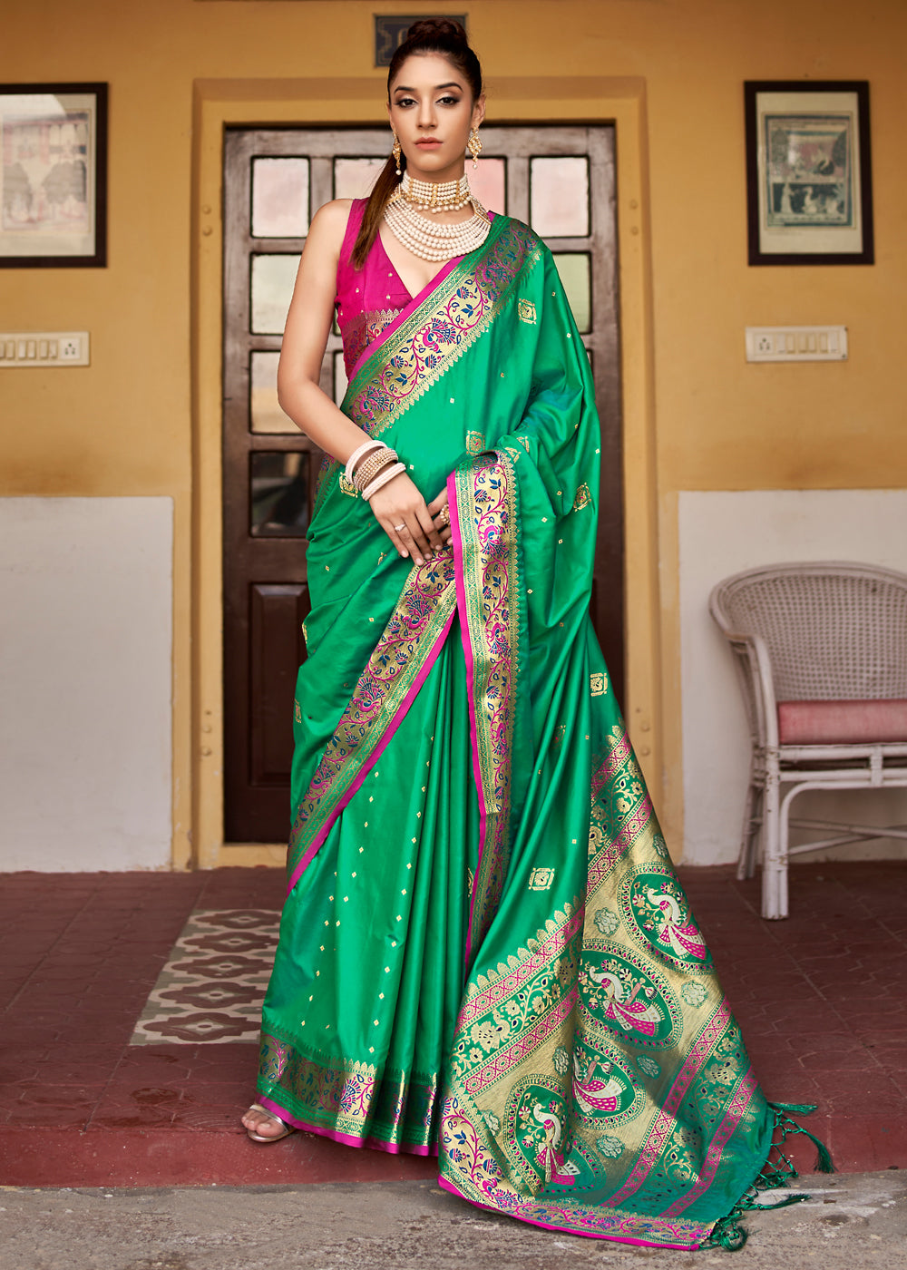 Buy MySilkLove Green Haze Banarasi Woven Soft Silk Saree Online
