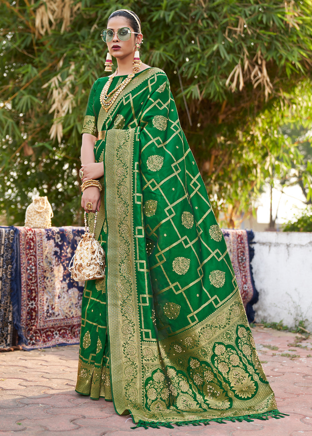 Buy MySilkLove Fun Green Woven Banarasi silk saree Online