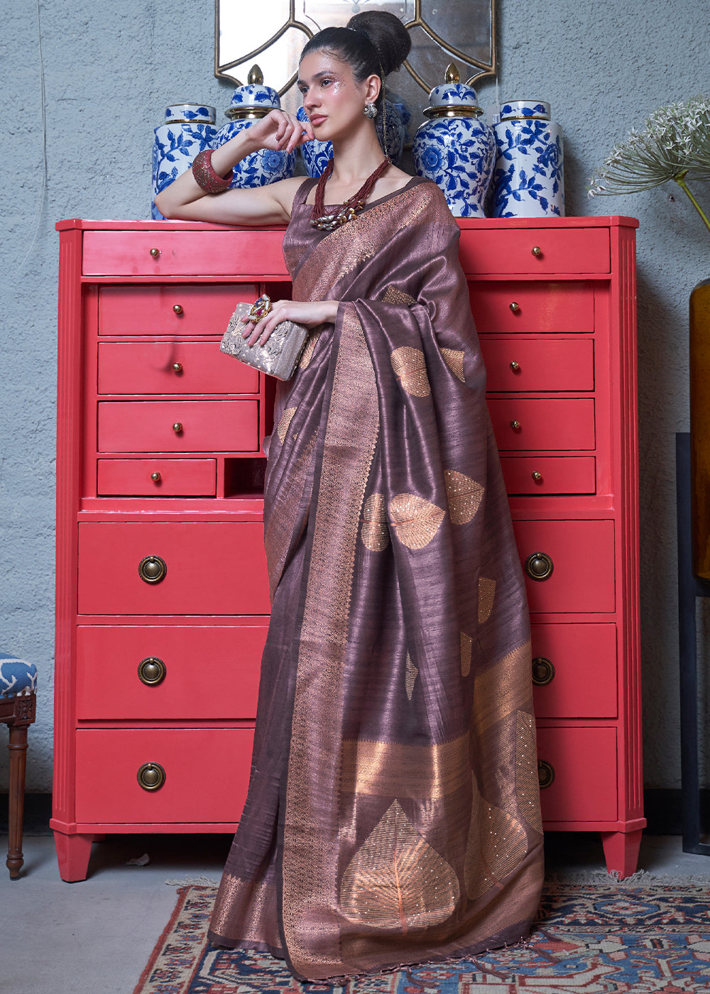 Buy MySilkLove Pharlap Purple Woven Banarasi Tussar Silk Saree Online