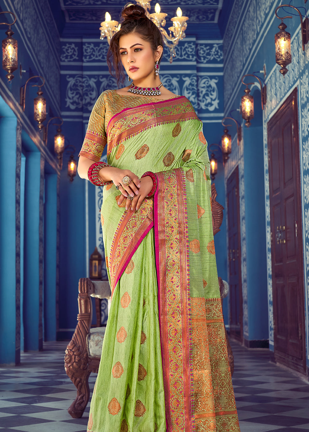 Buy MySilkLove Sycamore Green Woven Banarasi Silk Saree Online