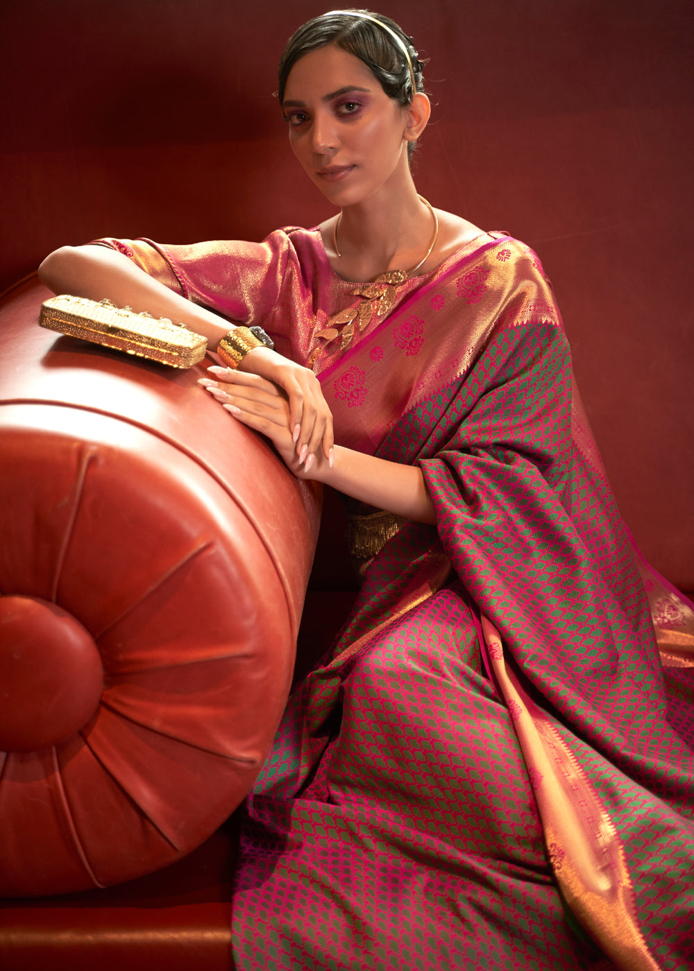 Buy MySilkLove Brick Pink Woven Banarasi Silk Saree Online