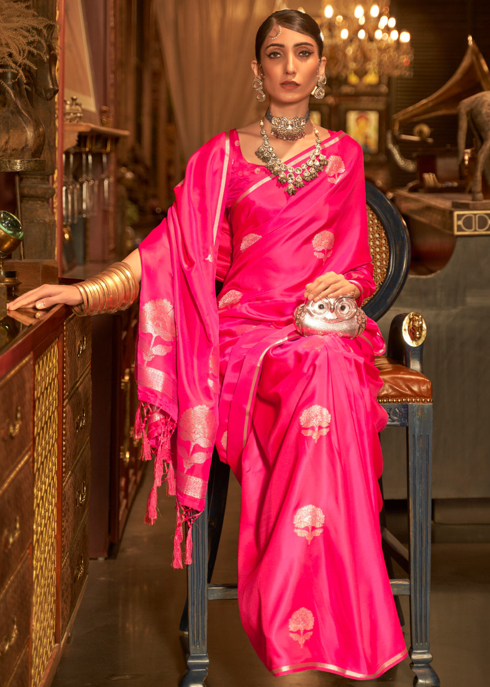 MySilkLove Winter Sky Pink Woven Banarasi Satin Silk Saree