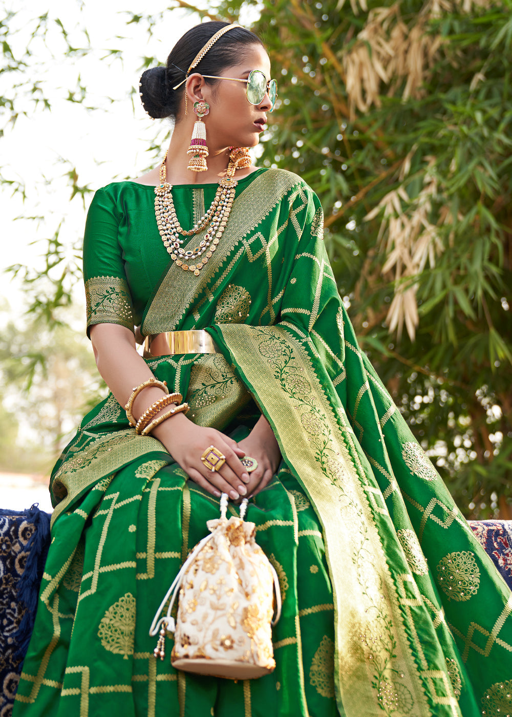 MySilkLove Fun Green Woven Banarasi silk saree