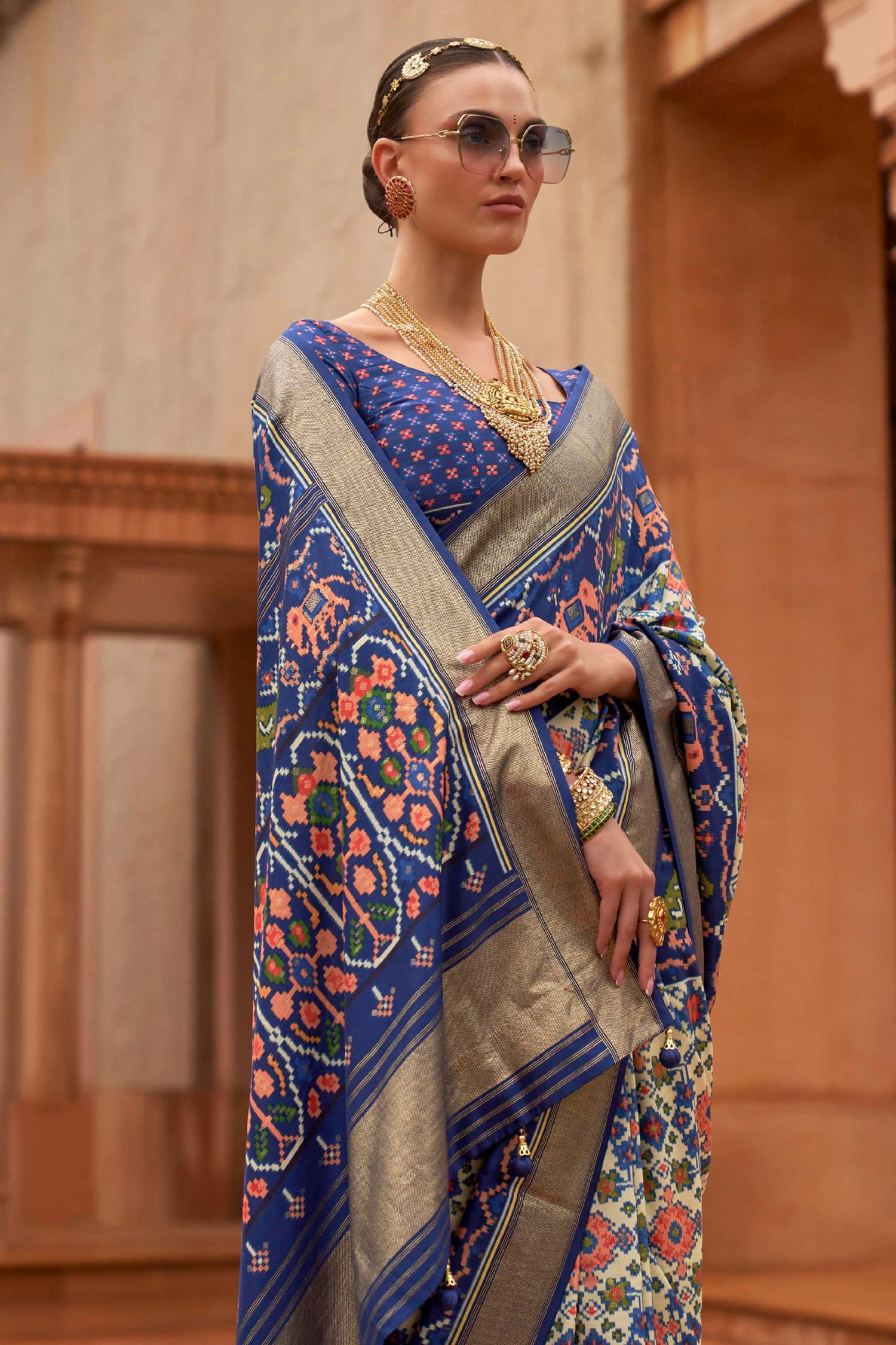 Buy MySilkLove Amethyst Blue Patola Printed Silk Saree Online