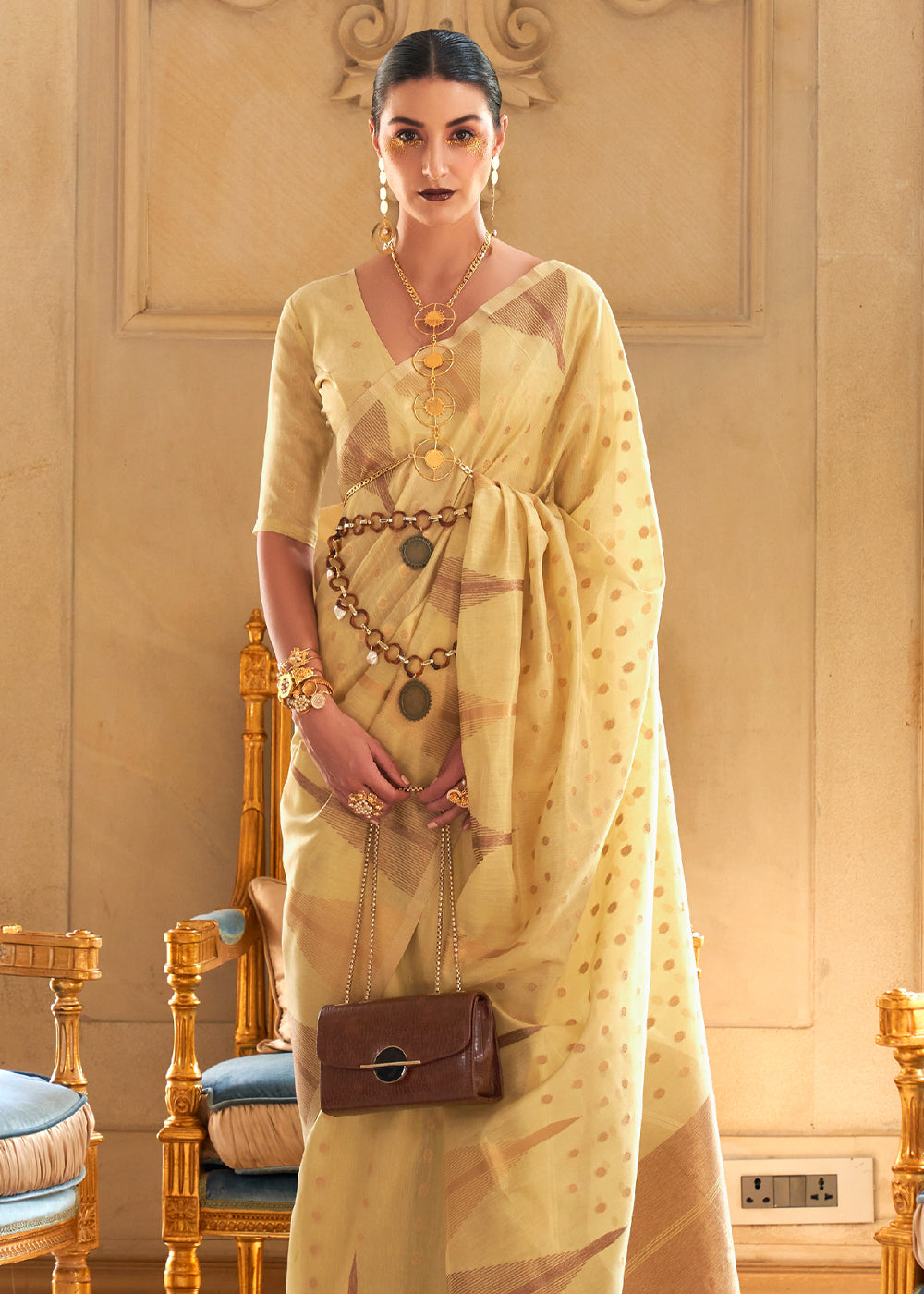 Buy MySilkLove Harvest Gold Yellow Banarasi Woven Tissue Silk Saree Online