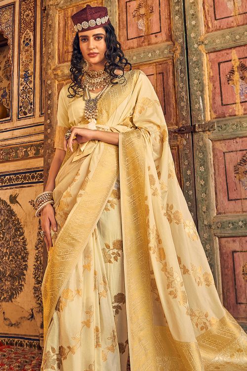 Buy MySilkLove Sahara Sand Brown Woven Georgette Saree Online