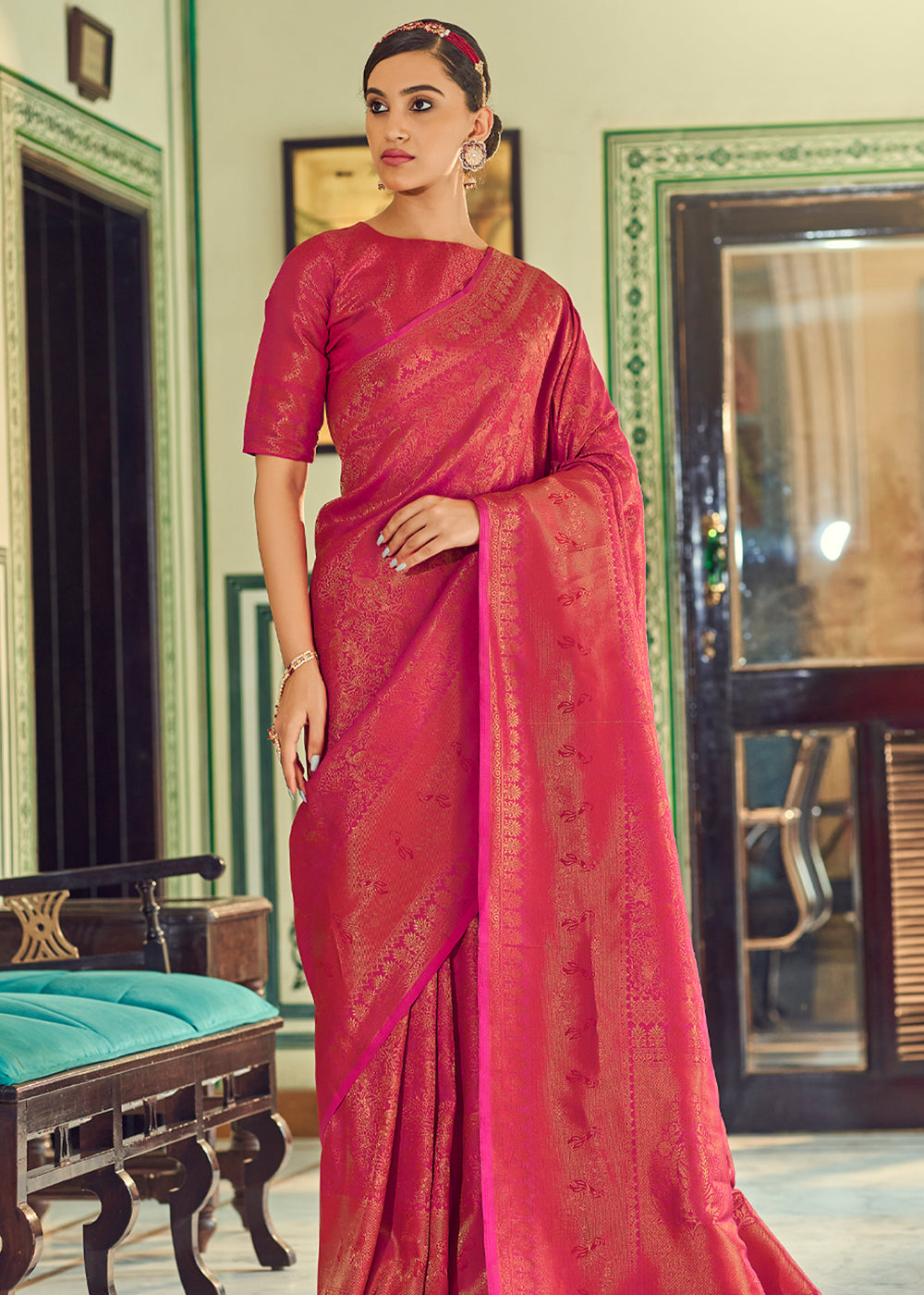 Buy MySilkLove Fuzzy Red Woven Kanjivaram Silk Saree Online