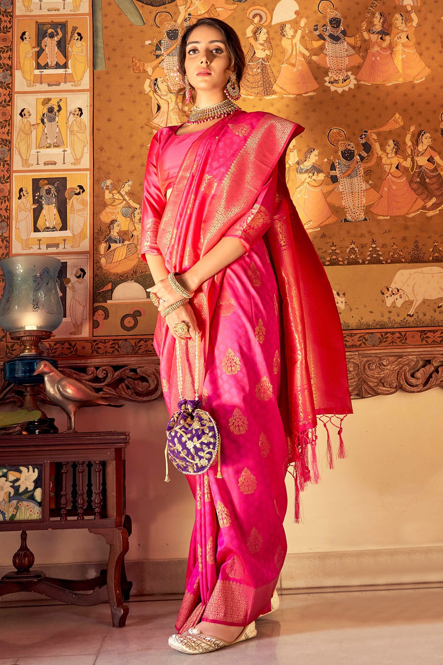 Buy MySilkLove Wild Pink Woven Banarasi Silk Saree Online