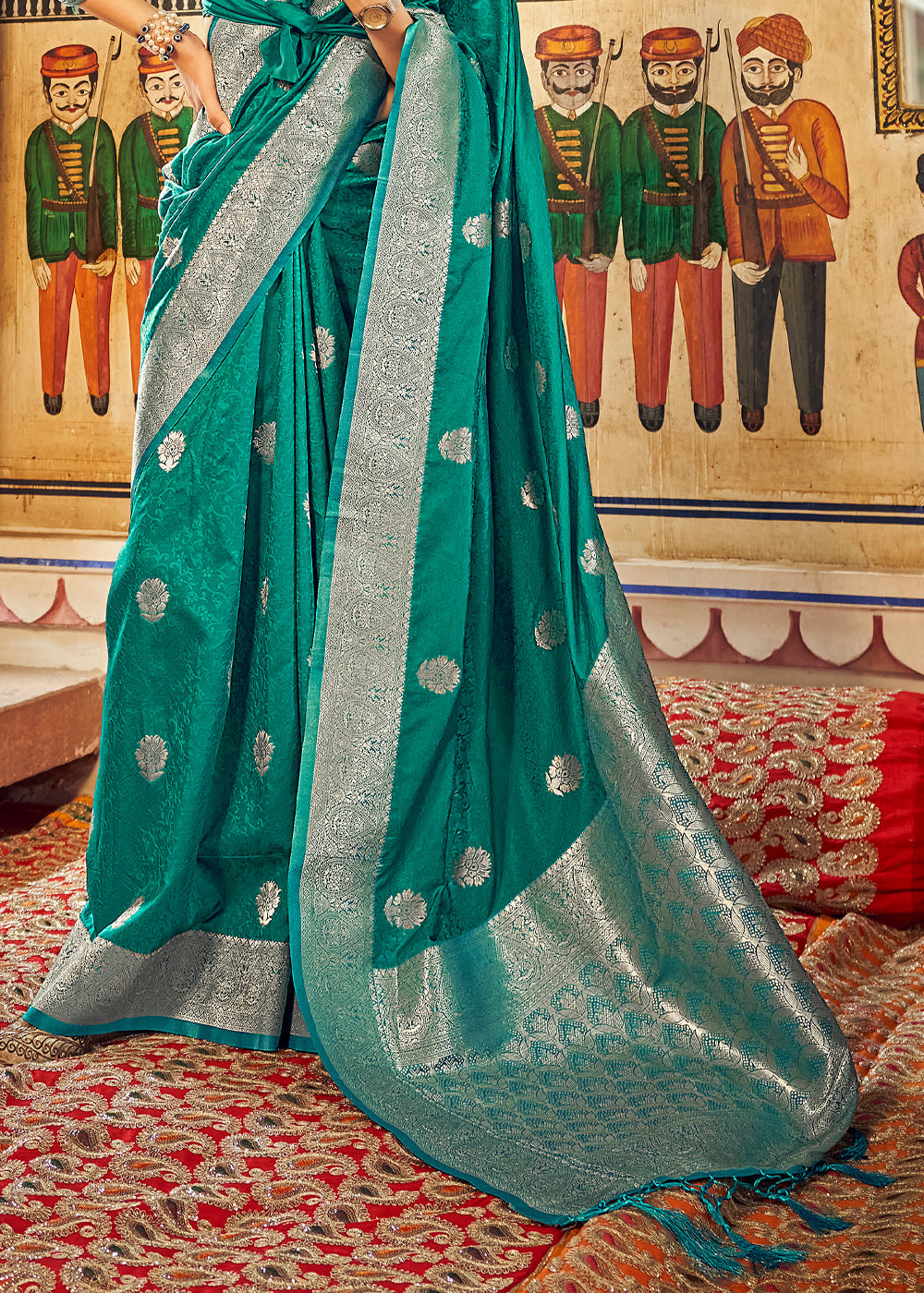 Buy MySilkLove Keppel Green Banarasi Woven Silk Saree Online