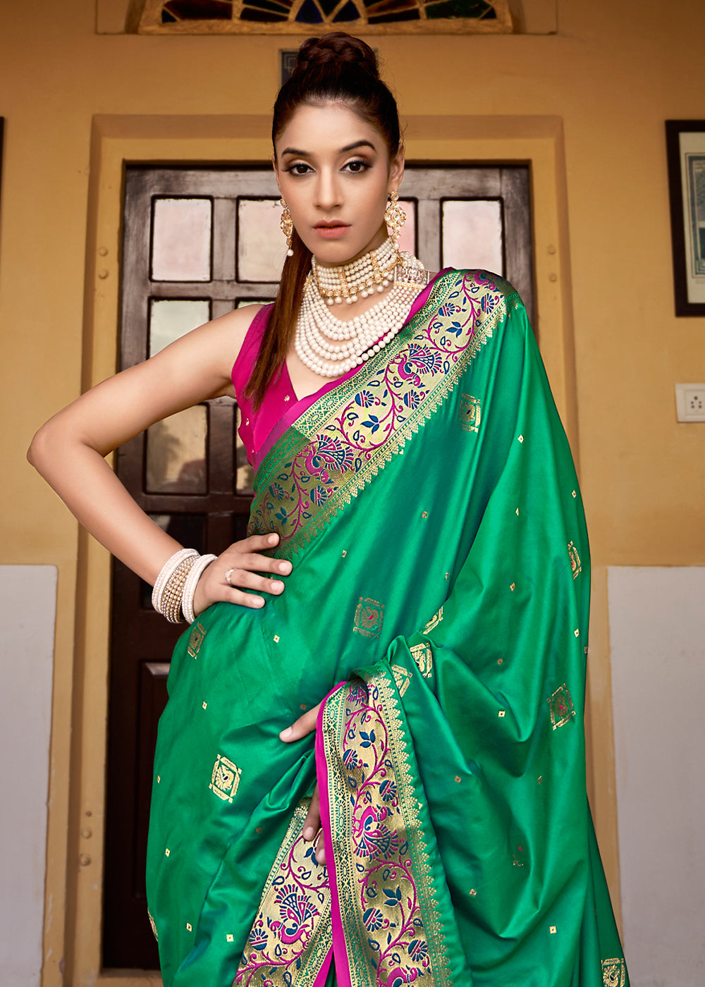 MySilkLove Green Haze Banarasi Woven Soft Silk Saree
