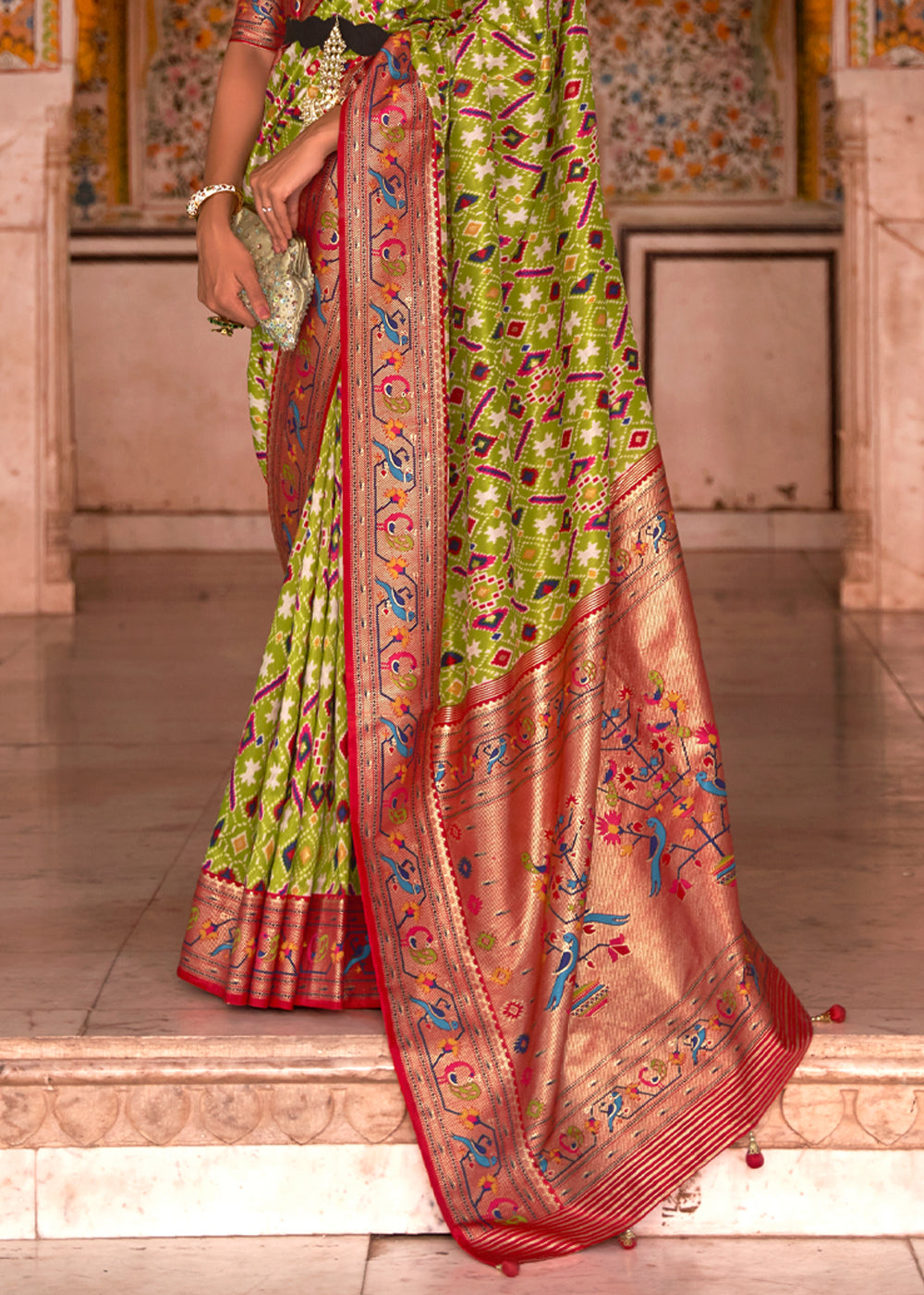 Buy MySilkLove Peridot Green Woven Patola Paithani  Silk Saree Online