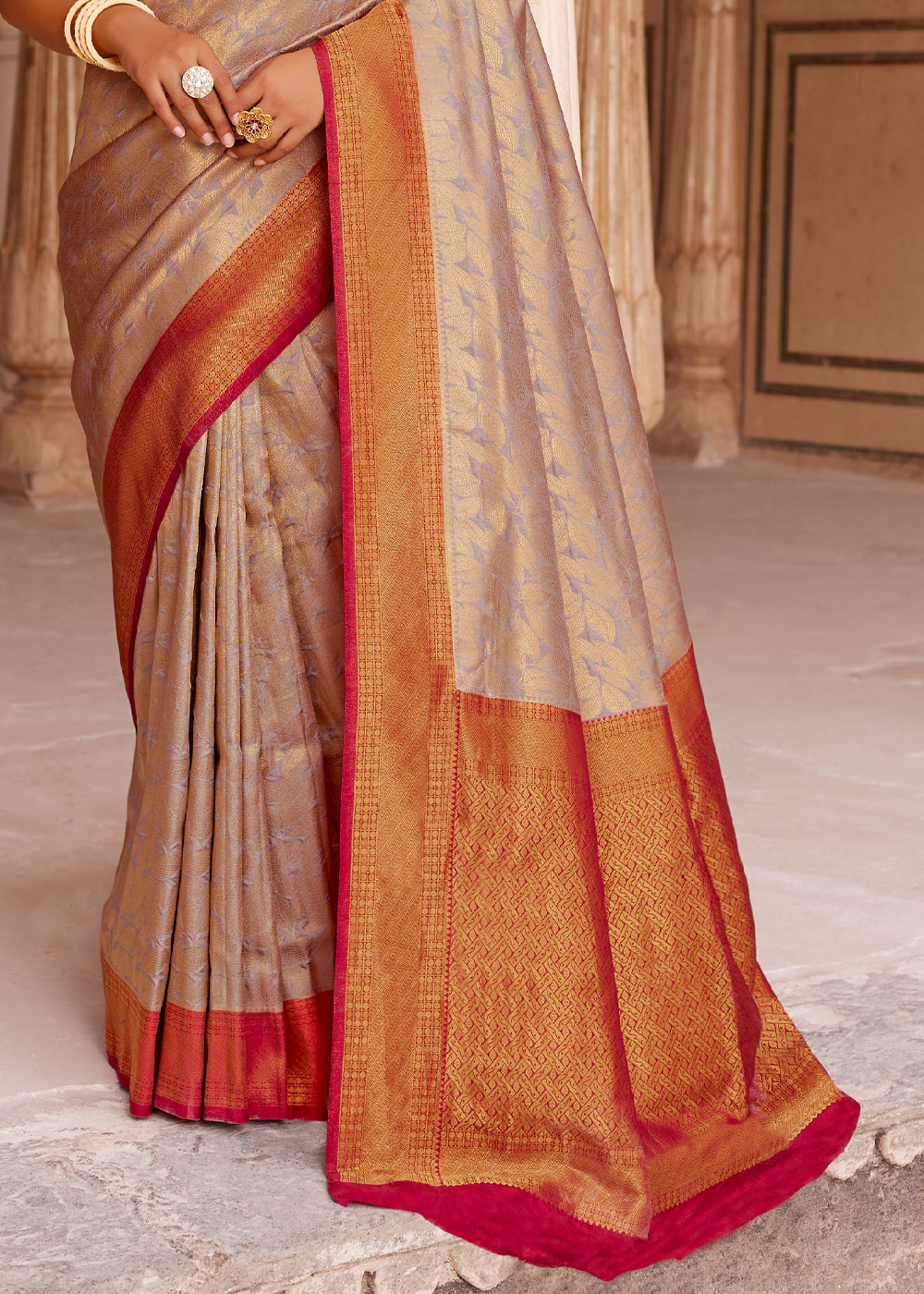 Buy MySilkLove Santa Fe Brown and Red Woven Kanjivram Silk Saree Online