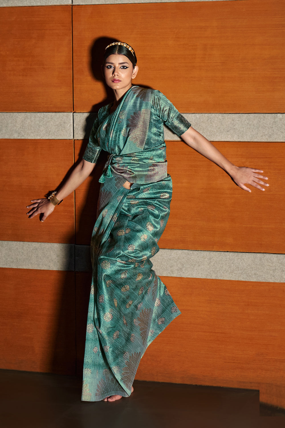 Buy MySilkLove Sea Nymph Green Digital Printed Silk Saree Online