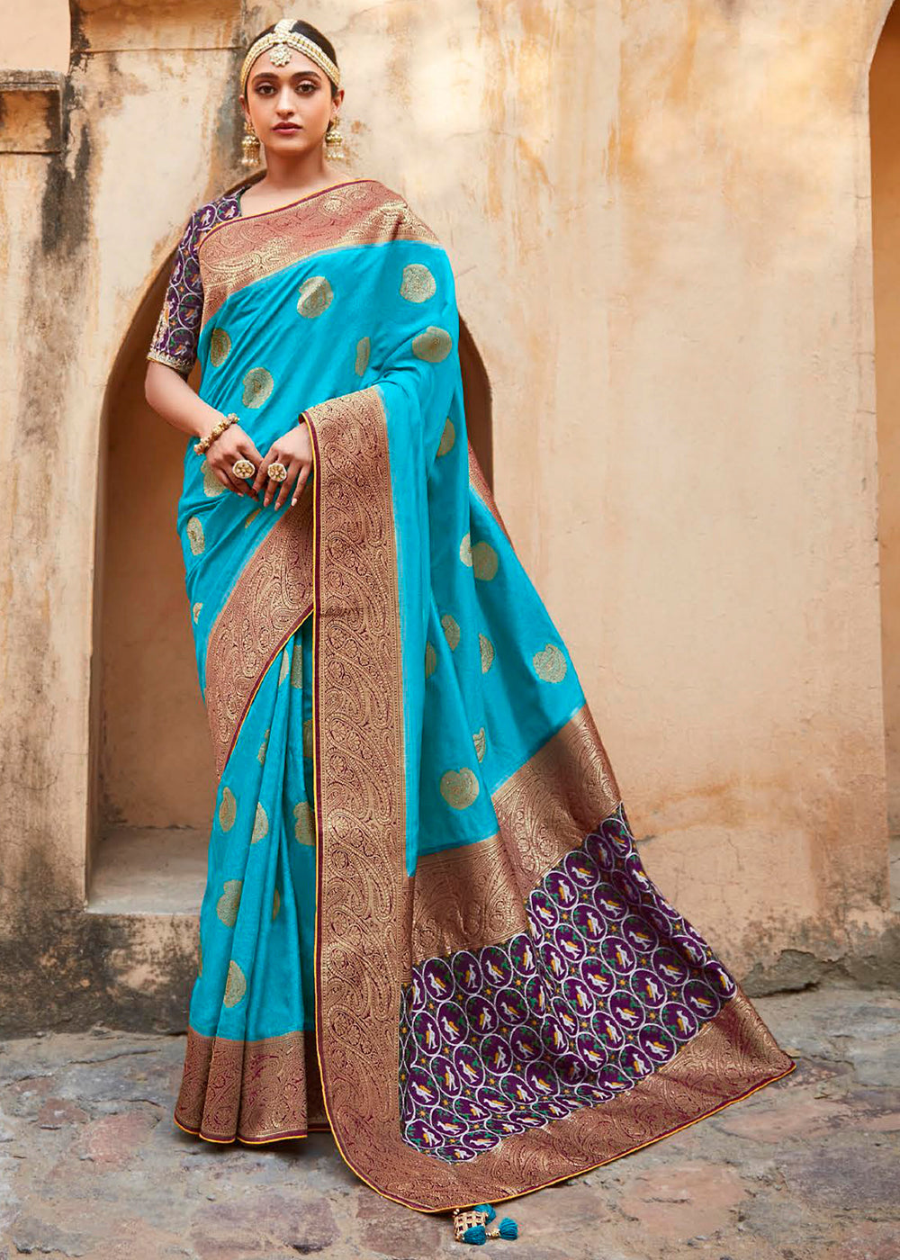 Buy MySilkLove Pacific Blue Woven Patola Designer Silk Saree Online