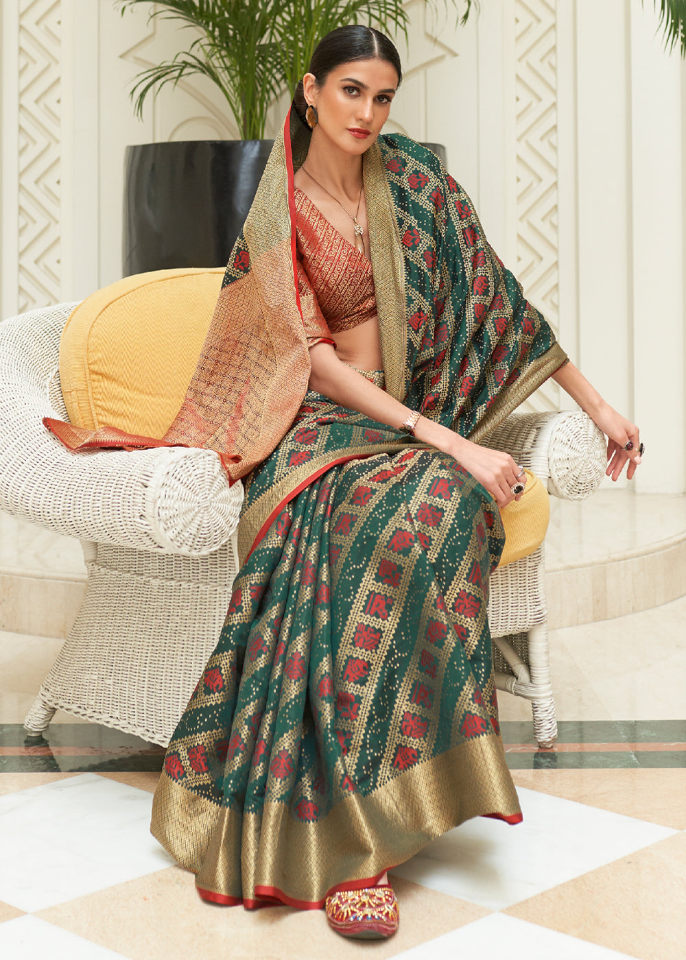 Buy MySilkLove Glade Green Woven Patola Saree Online