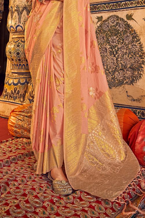 Buy MySilkLove Melon Peach Woven Georgette Saree Online