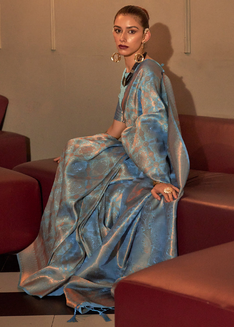Horizon Blue Kanjivaram Woven Silk Saree