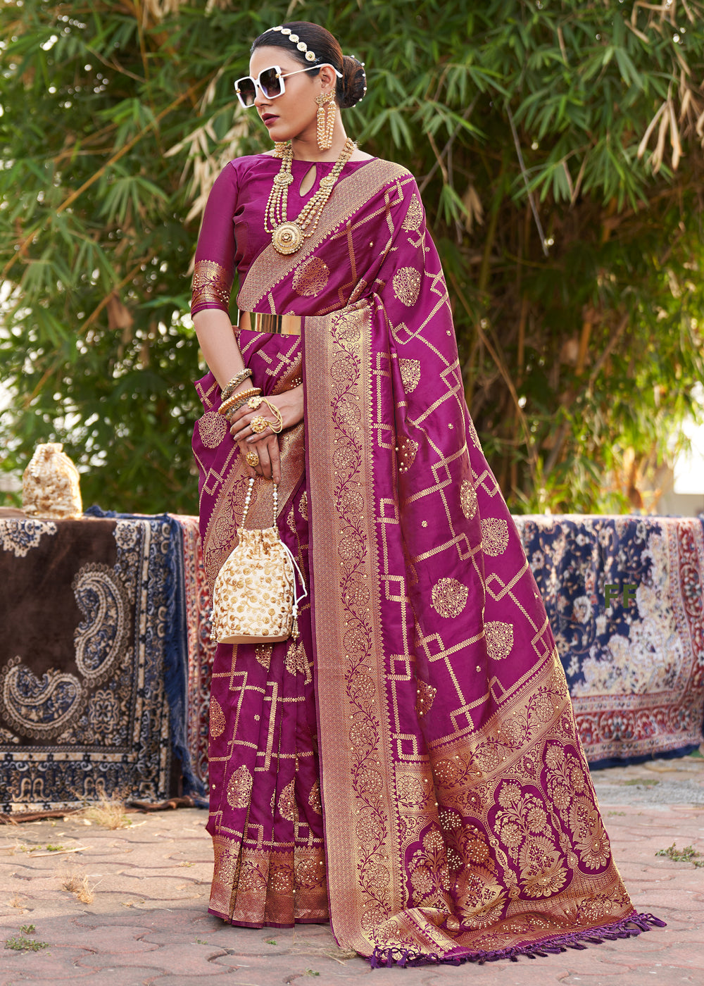 Buy MySilkLove Orchid Pearl Woven Banarasi silk saree Online