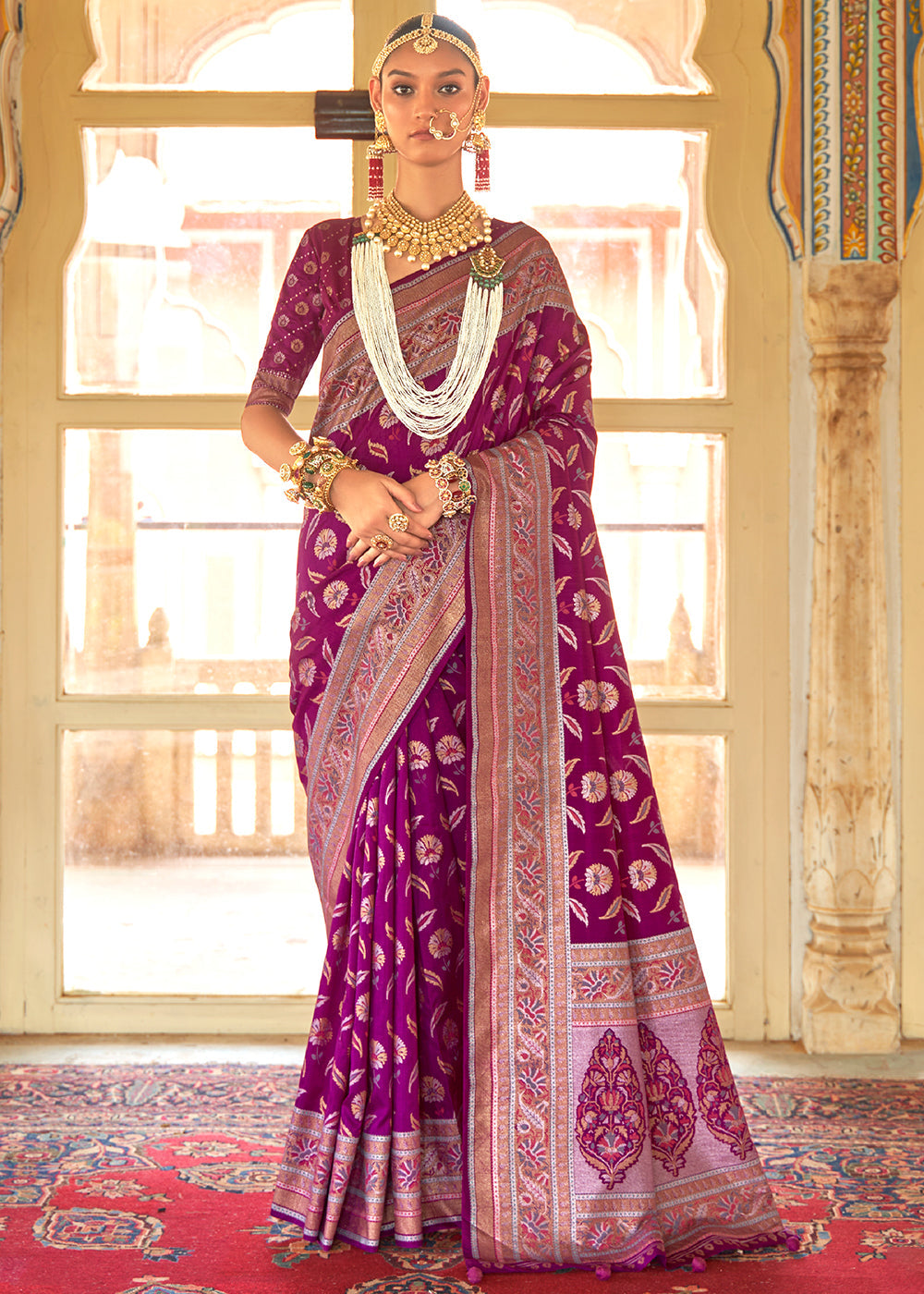 Buy MySilkLove Vin Rouge Purple Zari Woven Banarasi Silk Saree Online