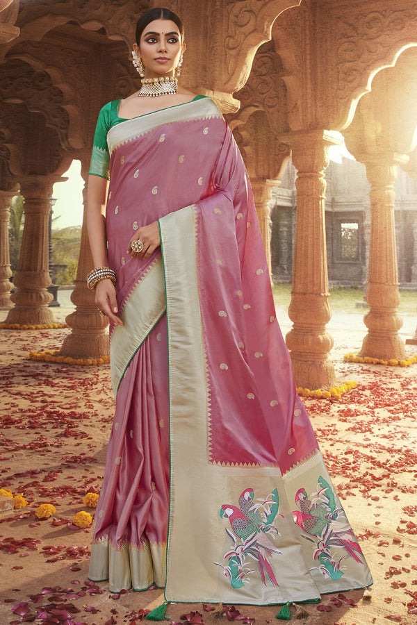 Careys Pink Designer Banarasi Satin Silk Saree
