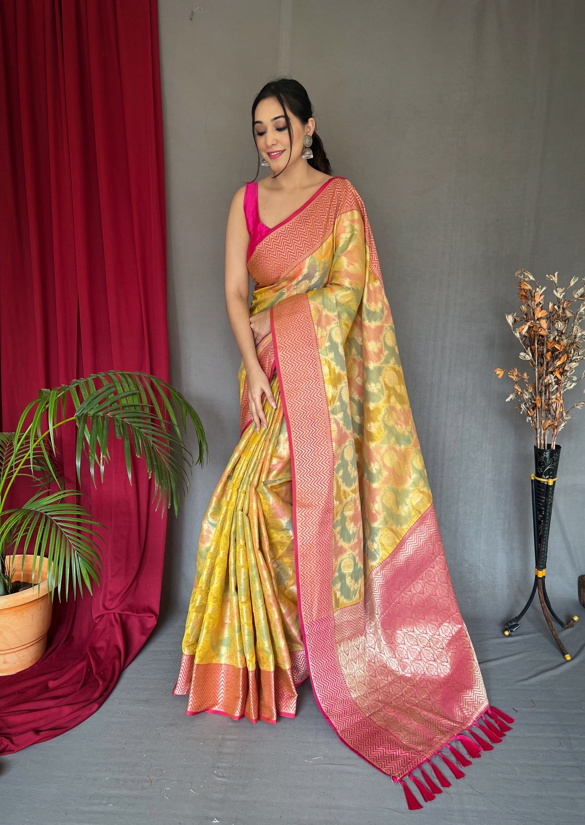 Buy MySilkLove Ronchi Yellow Woven Organza Silk Saree Online