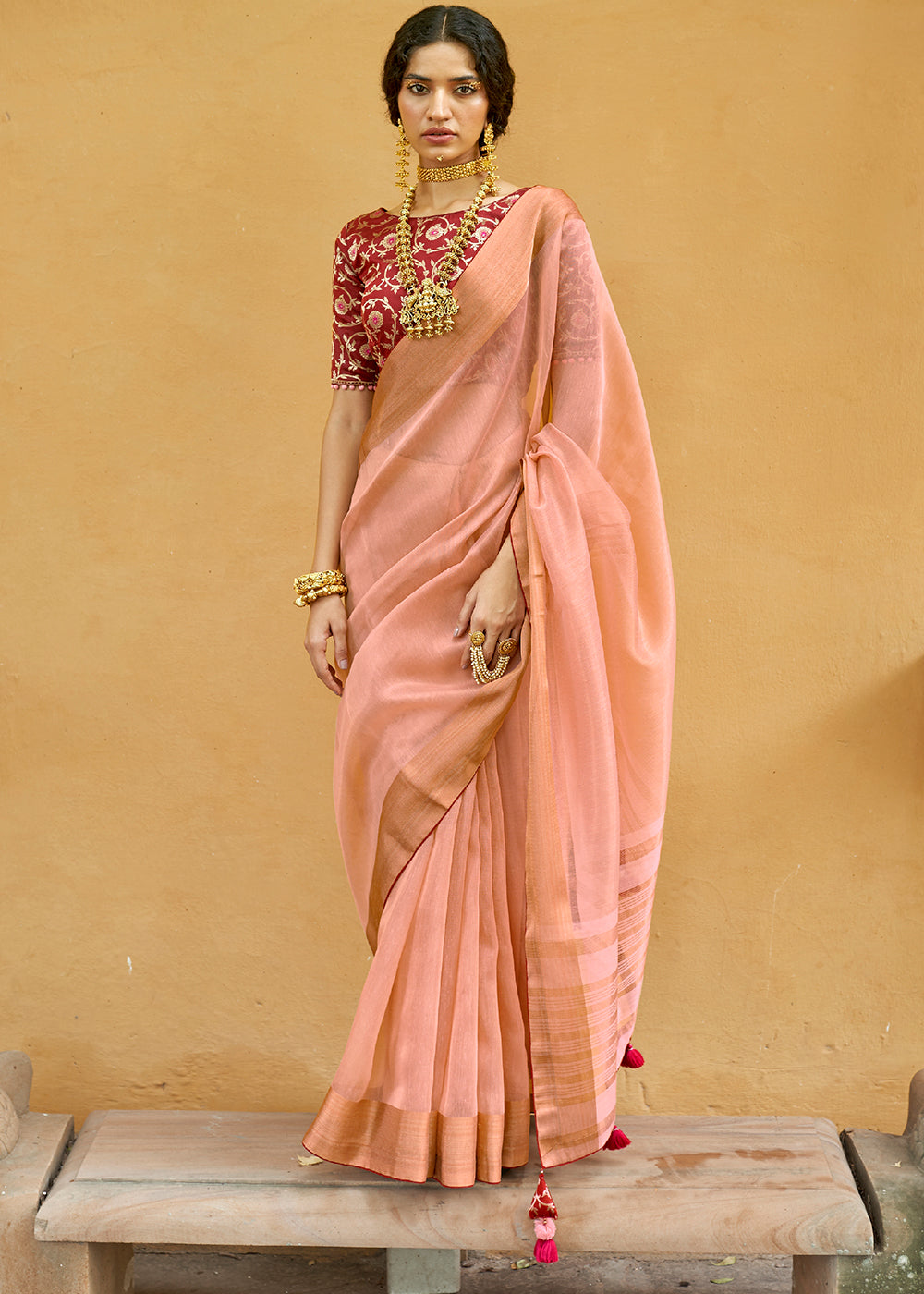 Buy MySilkLove Tonys Pink Soft Tissue Organza Silk Saree Online