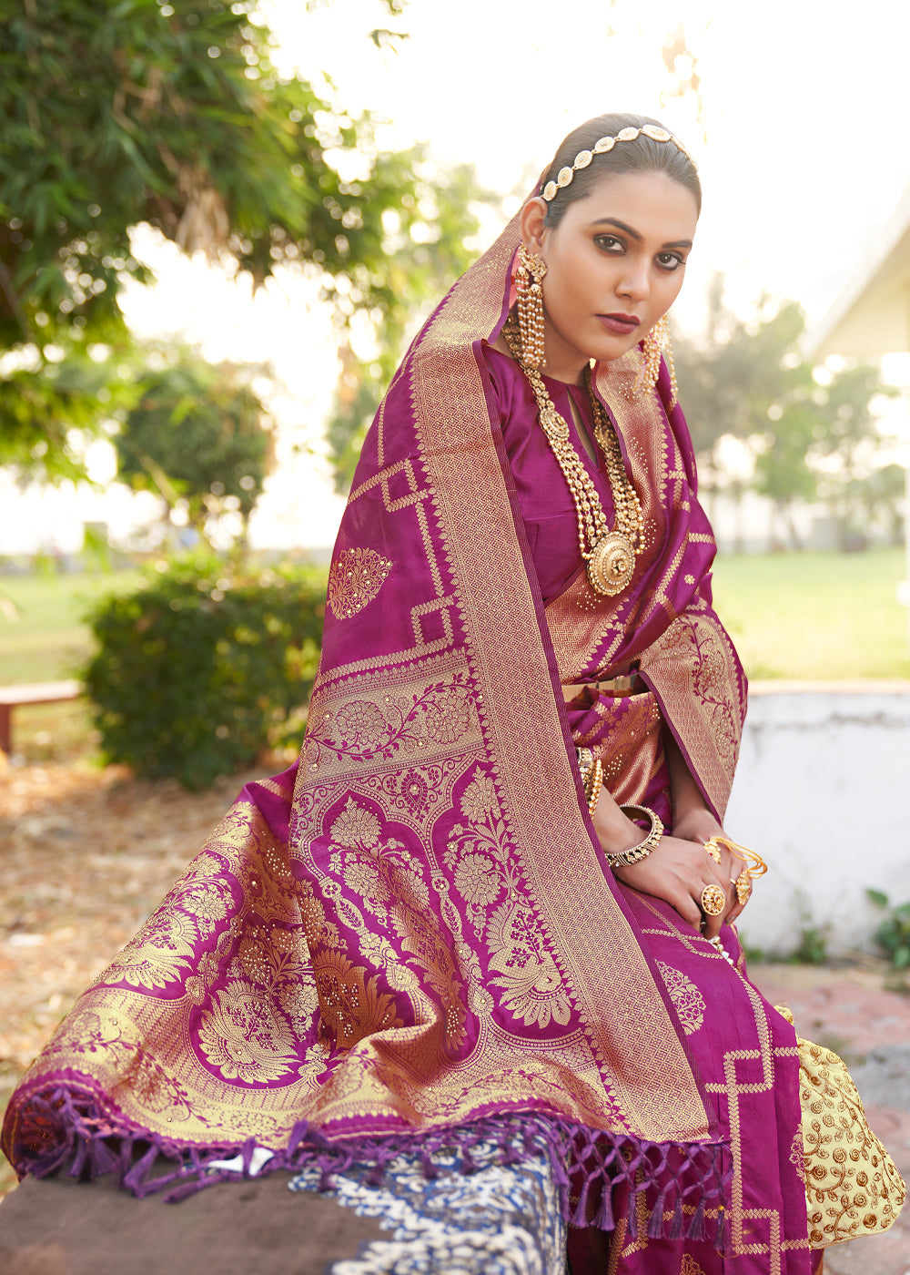 Buy MySilkLove Orchid Pearl Woven Banarasi silk saree Online