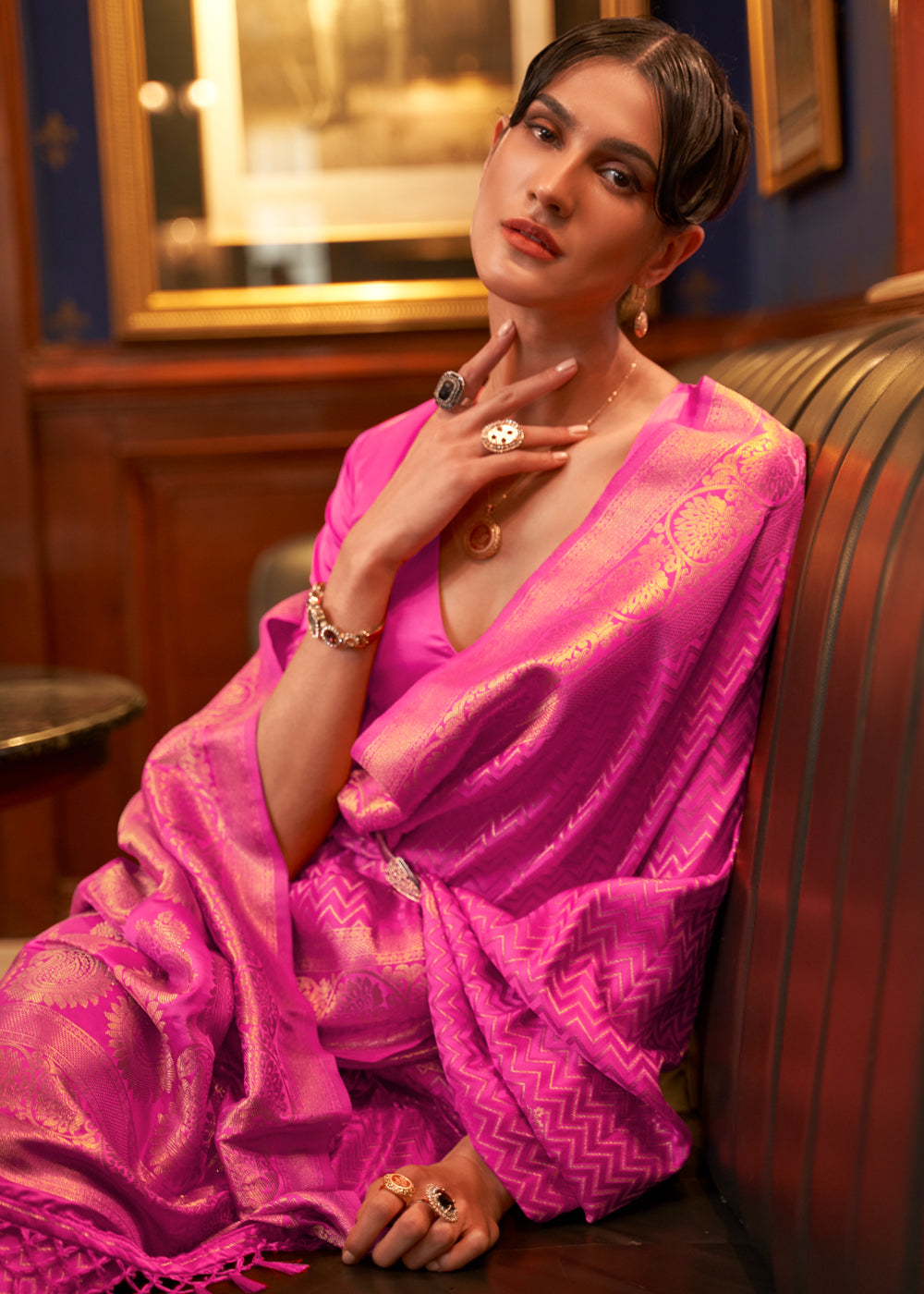 MySilkLove Violet Pink Woven Banarasi Silk Saree