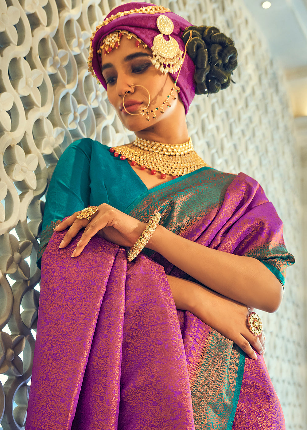Buy MySilkLove Royal Heath Purple Woven Kanjivaram Silk Saree Online