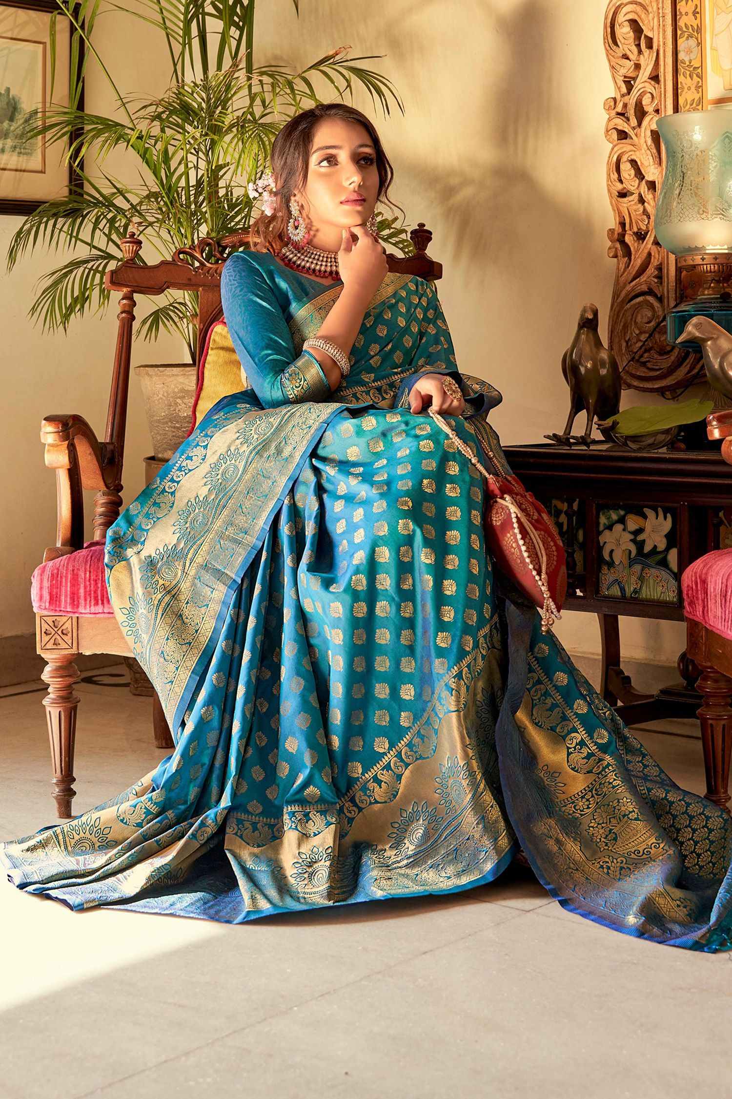 MySilkLove Genoa Blue Woven Banarasi Silk Saree