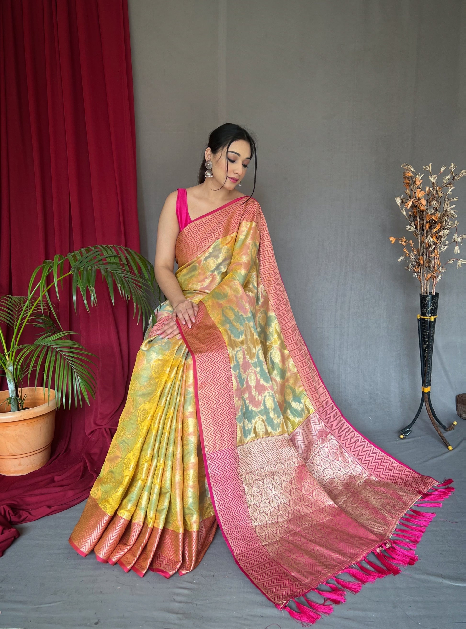 Buy MySilkLove Ronchi Yellow Woven Organza Silk Saree Online