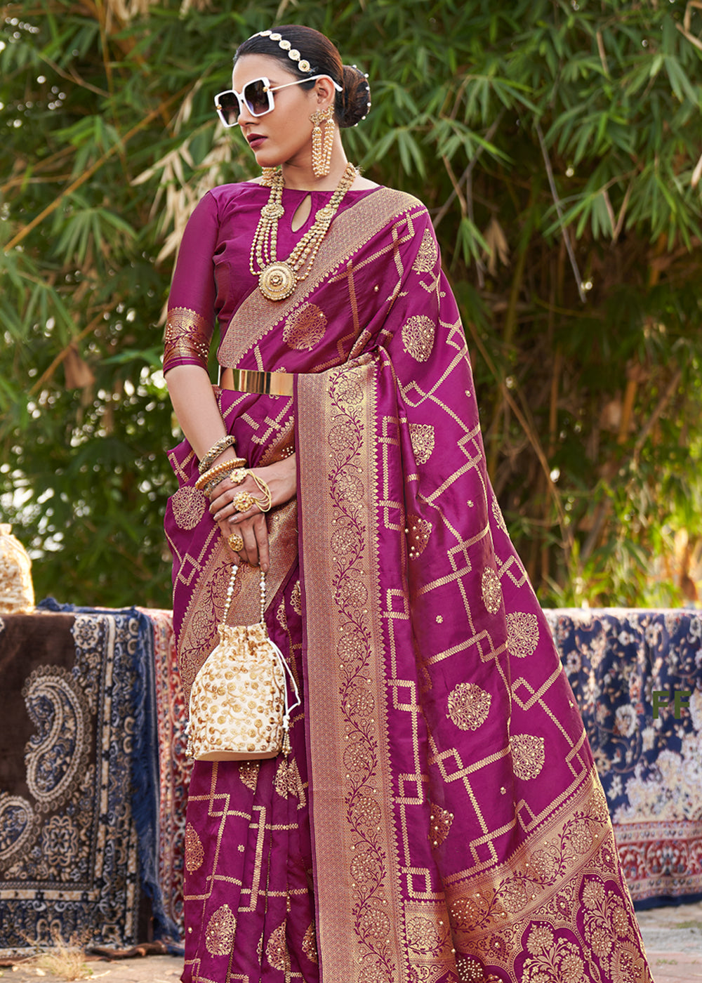 Buy MySilkLove Orchid Pearl Woven Banarasi silk saree Online