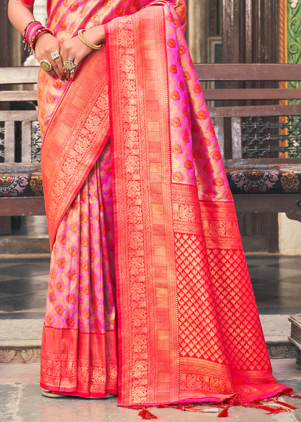 Buy MySilkLove Cotton Candy Pink Woven Kanjivaram Silk Saree Online