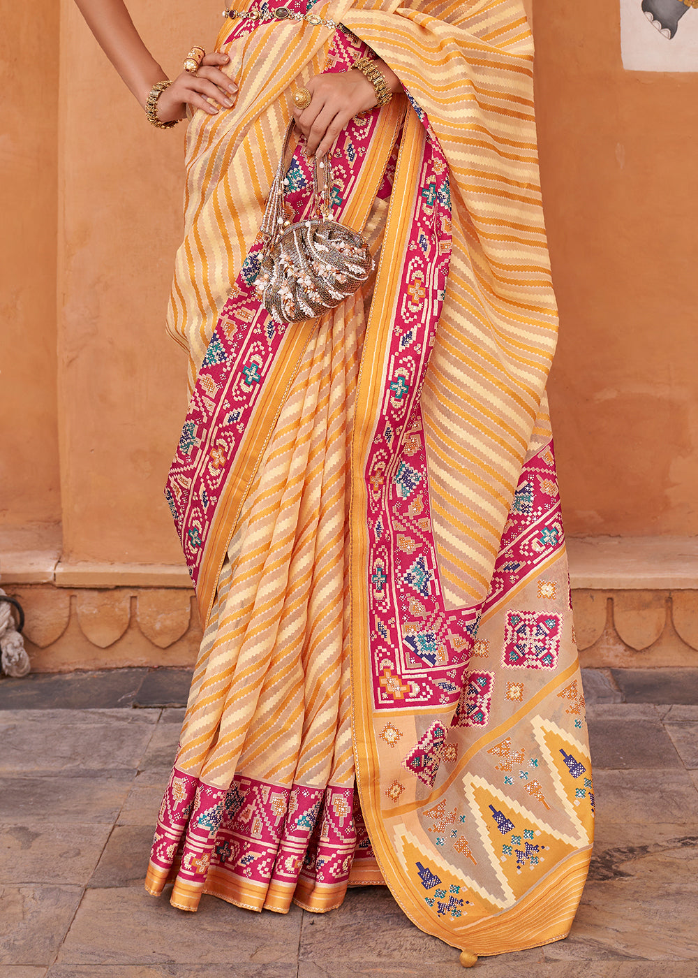 Buy MySilkLove Meteor Yellow Patola Printed Tissue Silk Saree Online