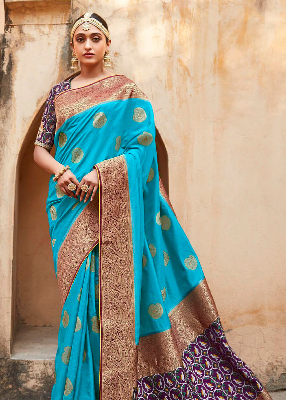 Buy MySilkLove Pacific Blue Woven Patola Designer Silk Saree Online