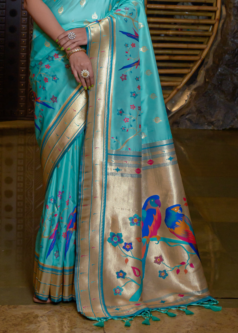 Buy MySilkLove Keppel Blue Woven Paithani Silk Saree Online